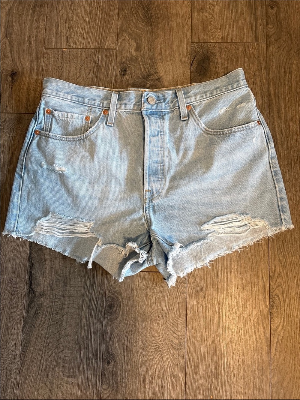 Levi’s Classic Light Blue Distressed Denim Shorts - Women's